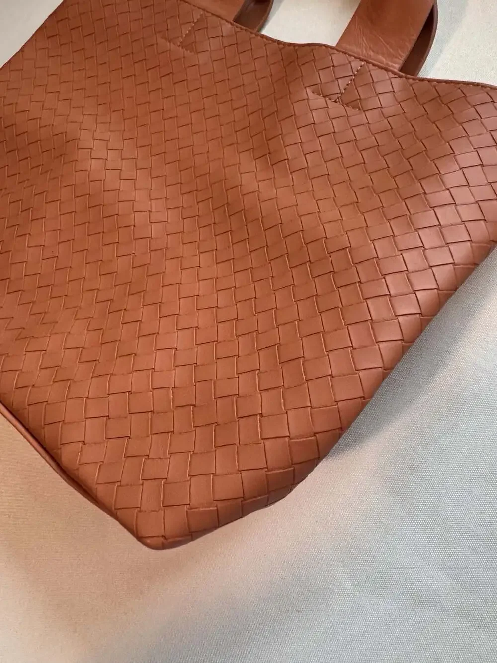 Woven Faux Leather Convertible Tote Satchel Crossbody Cognac Brown NWT